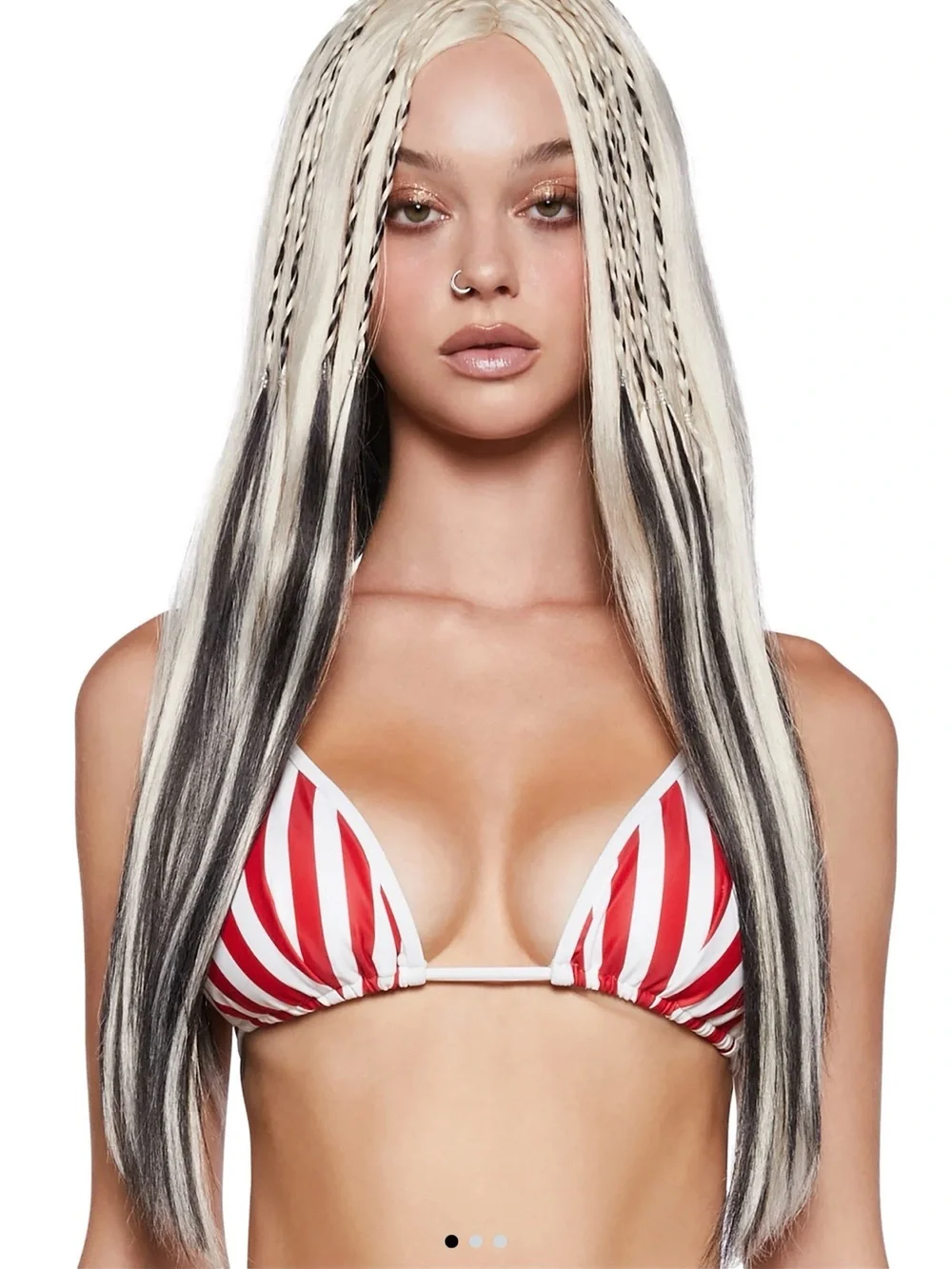 Long Blonde and Black Straight Synthetic Wig with Micro Braids